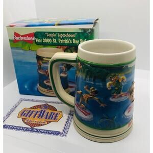 NIB 2000 Budweiser St. Patrick's Day Stein Leapin' Leprechauns Jag Mug 5.5" Tall
